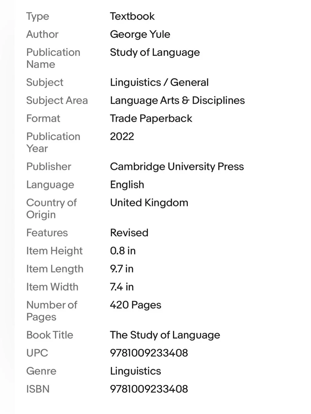 The Study of Language George Yule Eighth Edition Linguistics Textbook Cambridge
